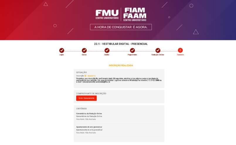 Página de finalização da inscrição no Amigo Indica. Página de finalização da inscrição no Amigo Indica.