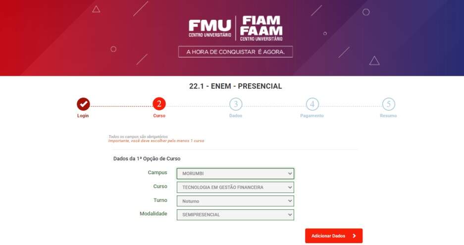 Selecionar a opção de curso no amigo indica. Selecionar a opção de curso no amigo indica.