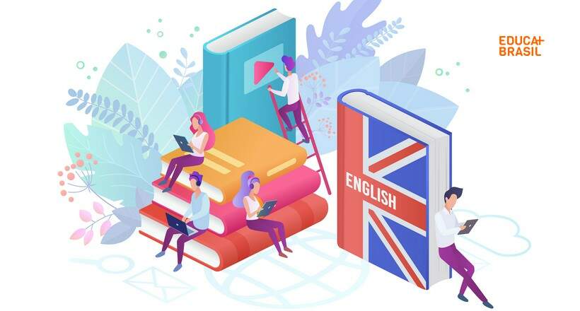 Estudantes aprendendo inglês com TikTok e por meio da leitura de livros. Estudantes aprendendo inglês com TikTok e por meio da leitura de livros.