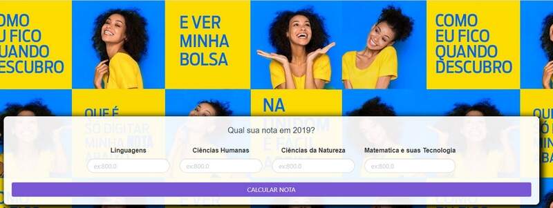 Calculadora da porcentagem de bolsa na UniDom de acordo com nota do Enem