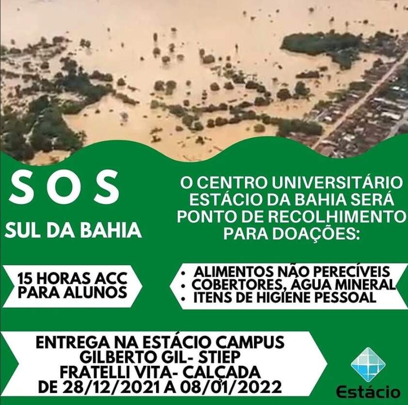 Estácio recolhe donativos em Salvador para o sul da Bahia Estácio recolhe donativos em Salvador para o sul da Bahia