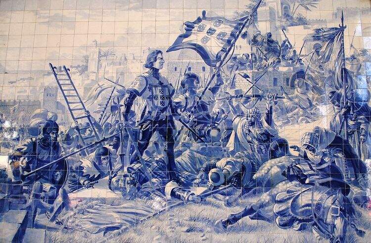 Obra em azuleio representando a conquista de Ceuta Obra em azuleio representando a conquista de Ceuta