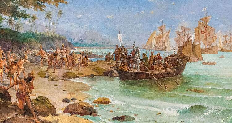 Pintura do desembarque de Cabral em Porto Seguro Pintura do desembarque de Cabral em Porto Seguro