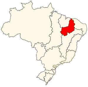 Mapa do Brasil sinalizado de vermelho a região da bacia do Parnaíba