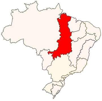 Mapa do Brasil sinalizado de vermelho a região da bacia Tocantins-Araguaia