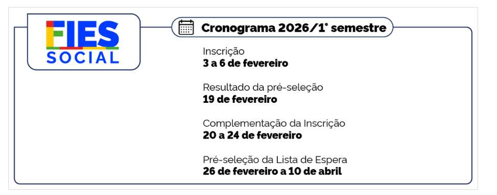 Calendário do Fies 2026.1 Calendário do Fies 2026.1